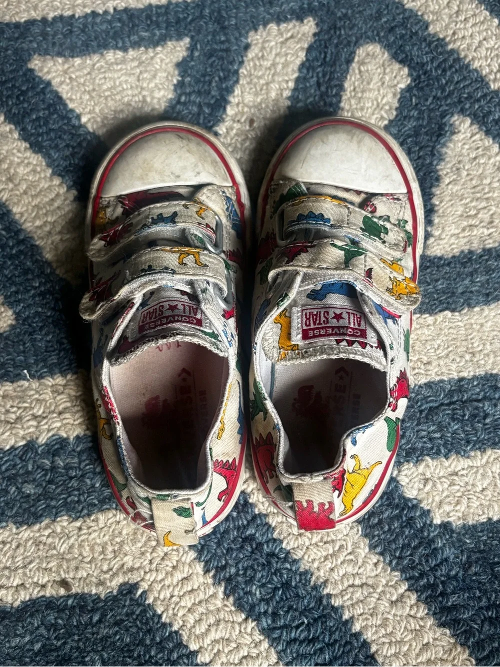 Converse Kids White Sneakers with Multicolor Dinosaur Print